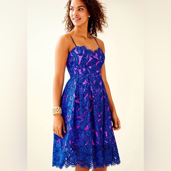 Lilly Pulitzer Dresses & Skirts - Lilly Pulitzer Pink and Blue Lace Camella Dress - SZ 00